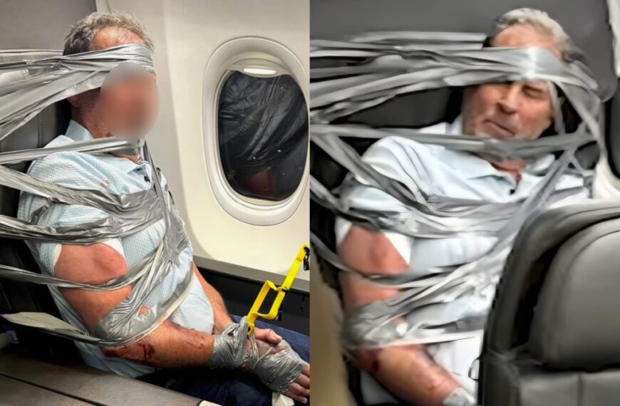 Chaos aan boord: passagier met ducttape aan stoel vastgebonden